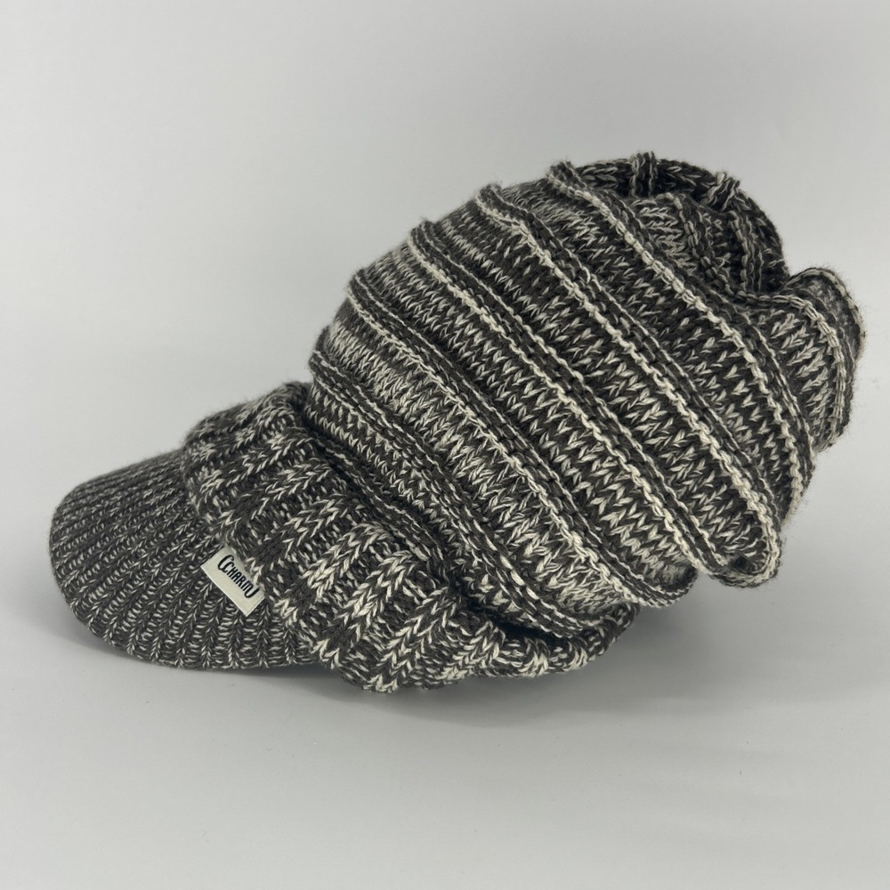 Charm Visor Brimmed Knit Beanie Hat Men's OSFA Black Mix Slouchy Grunge Winter